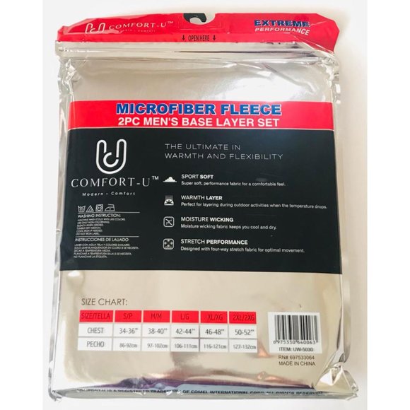 Navy Blue - Men Thermal 2 PCS Set Microfiber Fleece Crew Neck Top & Pants 2XL - Picture 5 of 7